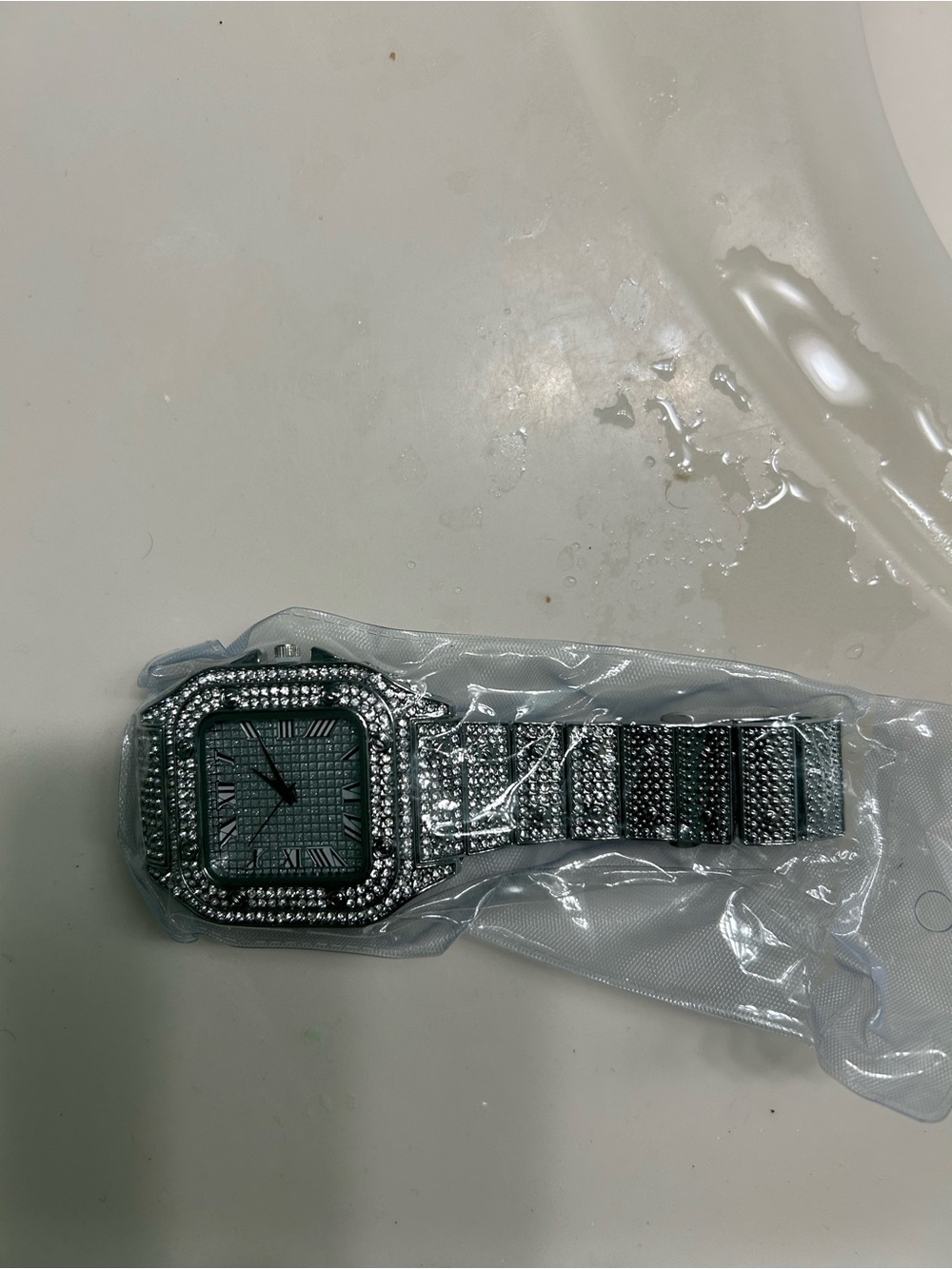 Men's Silver Crystal Accent Dress Watch - Square Dial